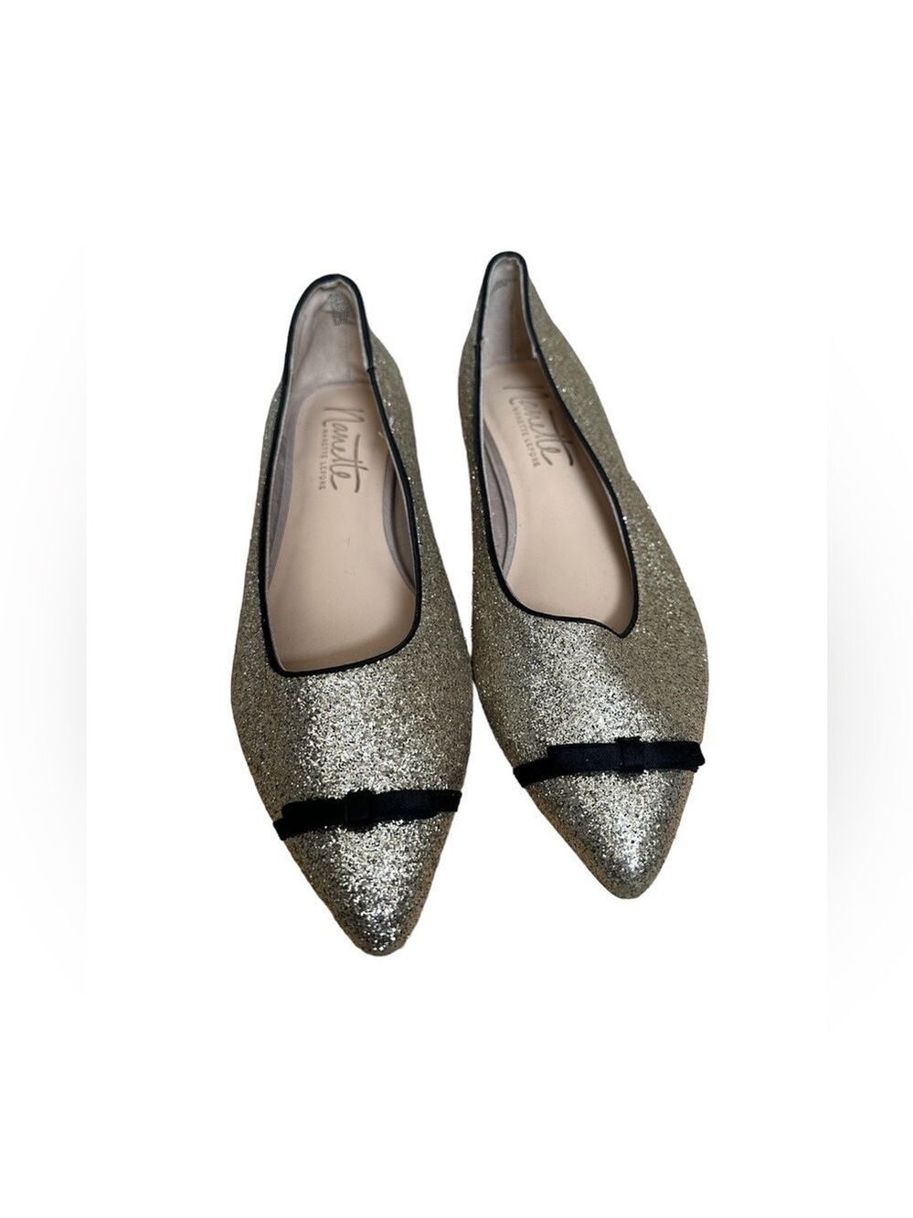 Nannette Lepore gold glitter bow flats size 8.5